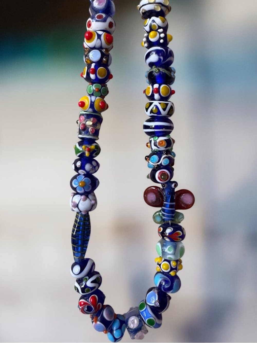 Handmade Multicolor Glass Lampwork Beaded Necklace